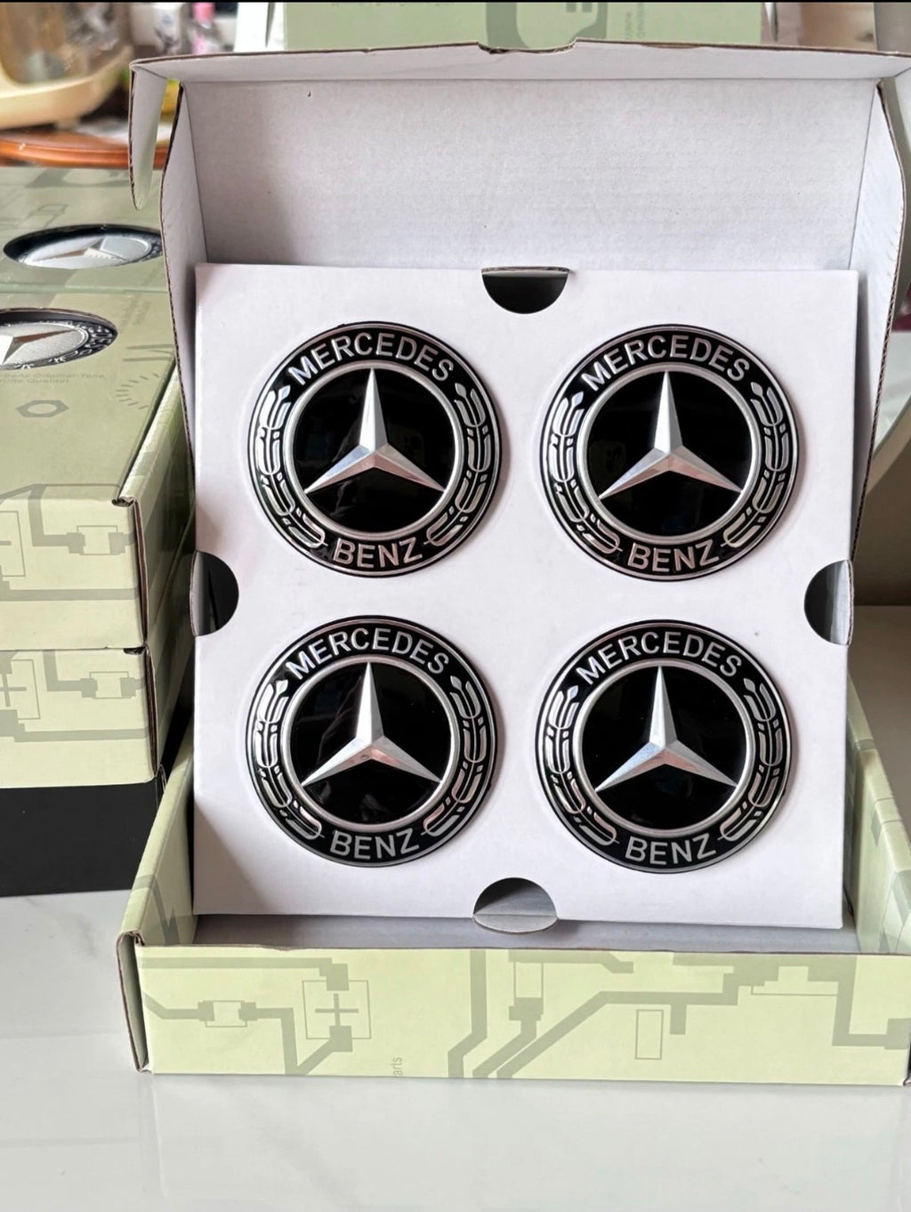 OEM Mercedes-Benz Floating Center Caps - Black Wheat