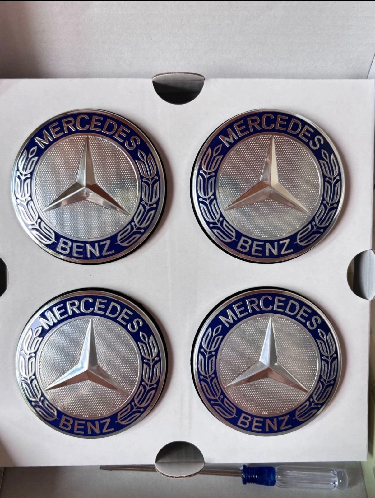 OEM Mercedes-Benz Floating Center Caps - Silver Wheat
