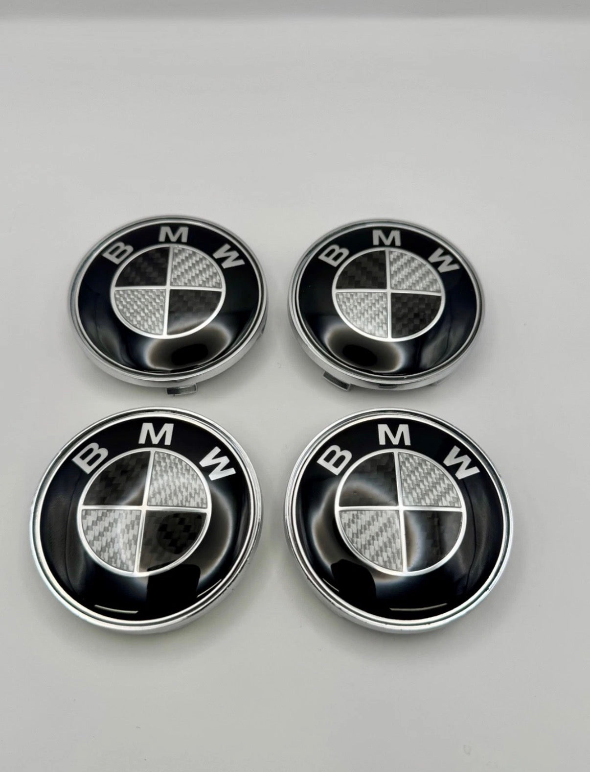 OEM BMW Floating Center Caps - Carbon Fiber Black White
