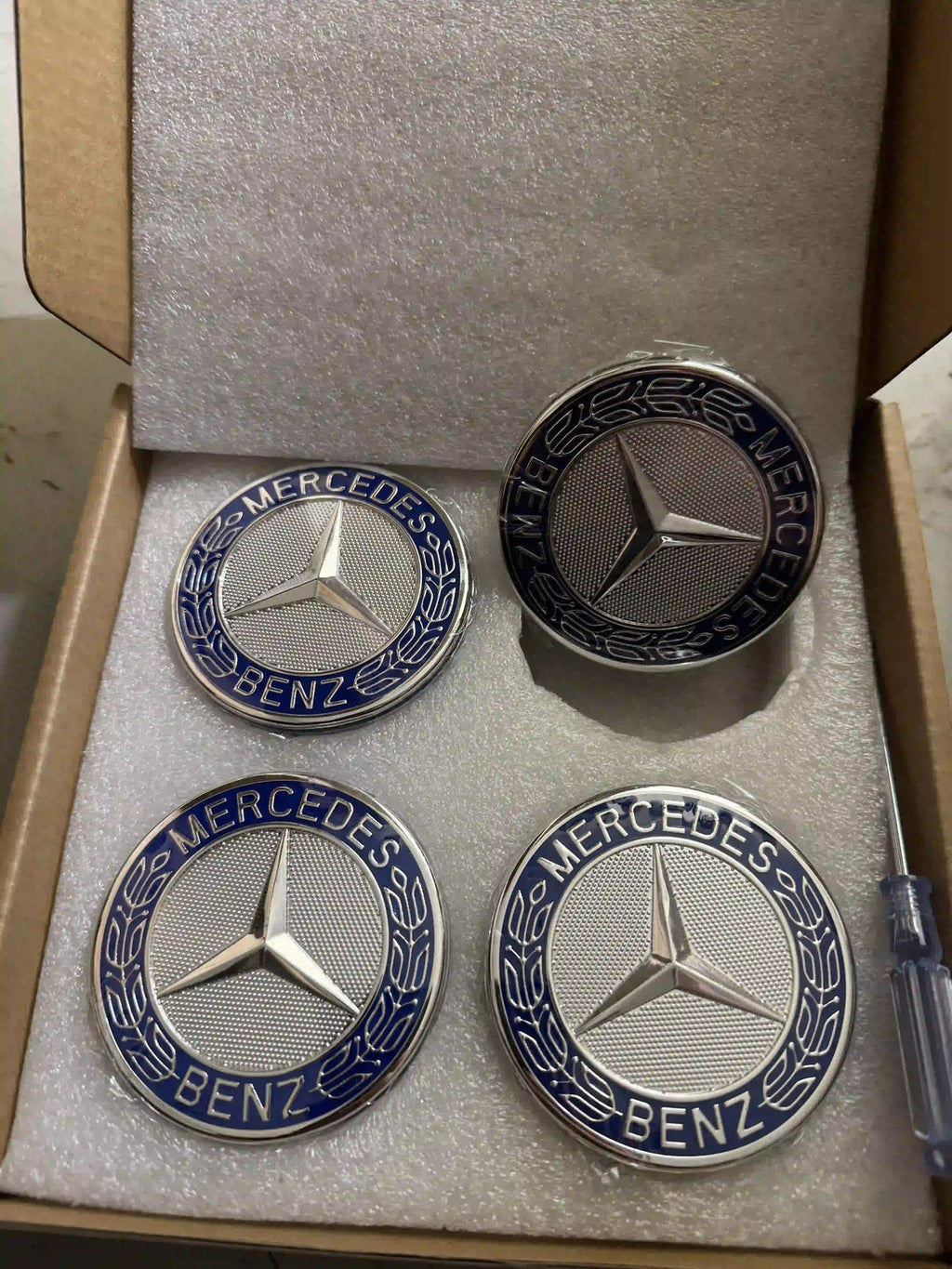 OEM Mercedes-Benz Floating Center Caps - Silver Wheat