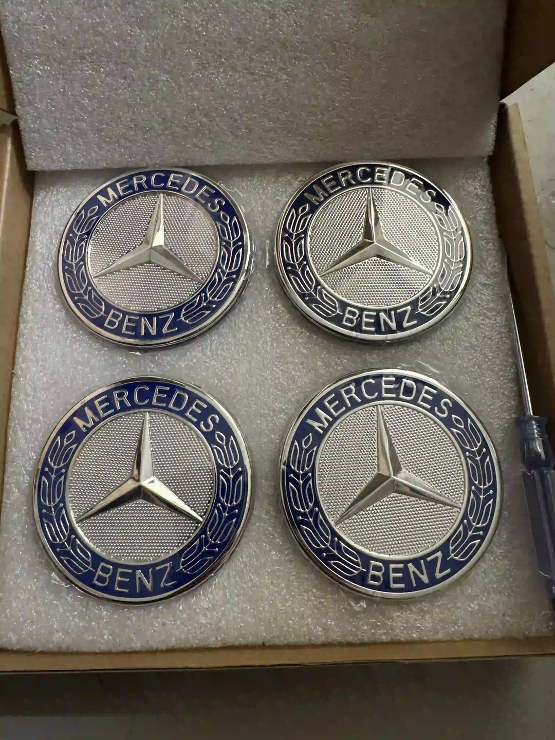 OEM Mercedes-Benz Floating Center Caps - Silver Wheat