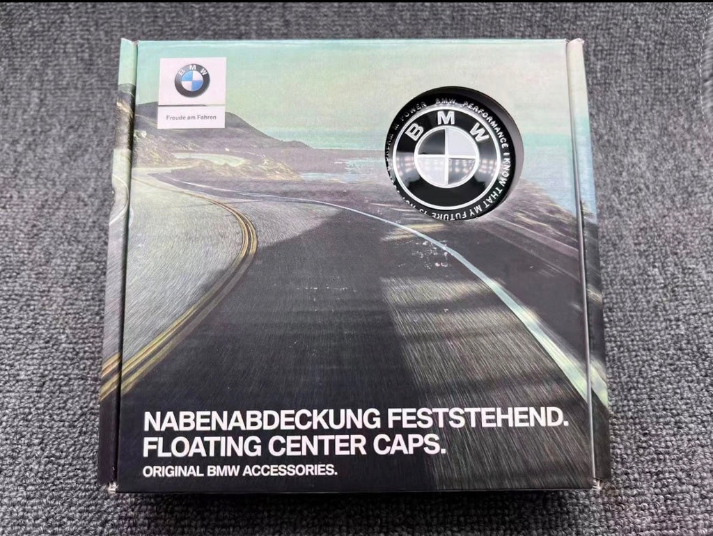 OEM BMW Floating Center Caps - Performance Black White