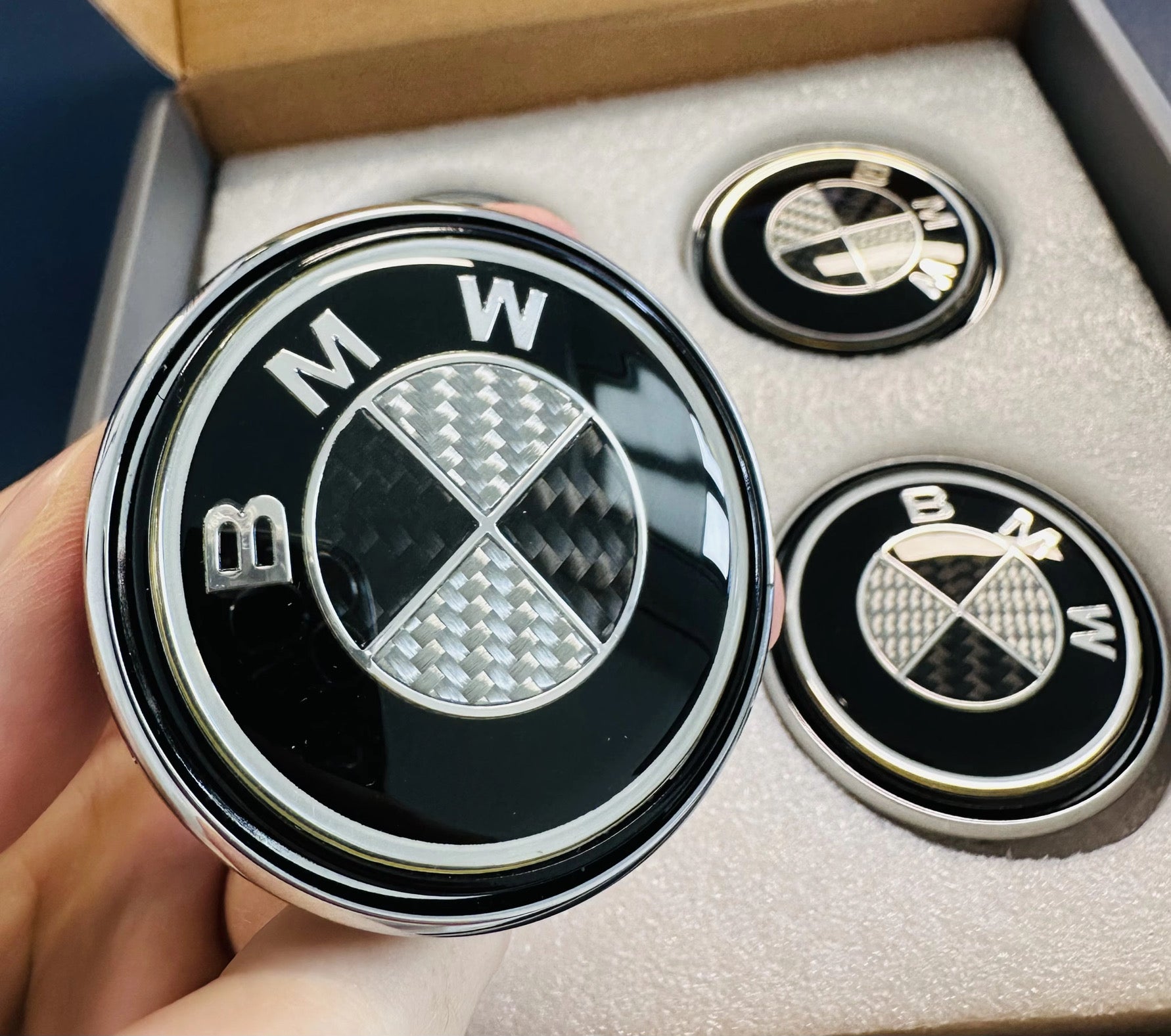 OEM BMW Floating Center Caps - Carbon Fiber Black White